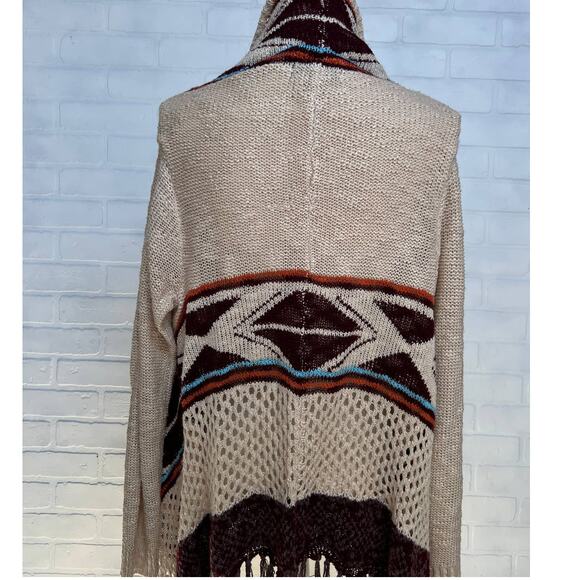 Double Zero Boutique Loose Knit Drape Open Southwestern Tan Sweater -sz M - Picture 2 of 7